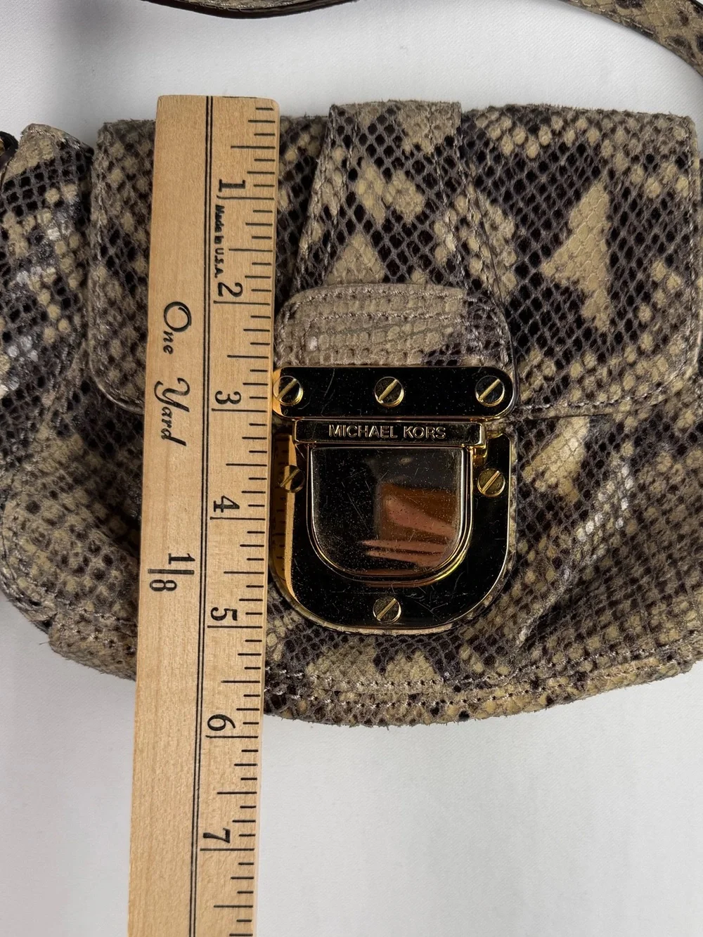 Michael Kors Snake-Print Crossbody in Beige and Brown with Gold Hardware Classy